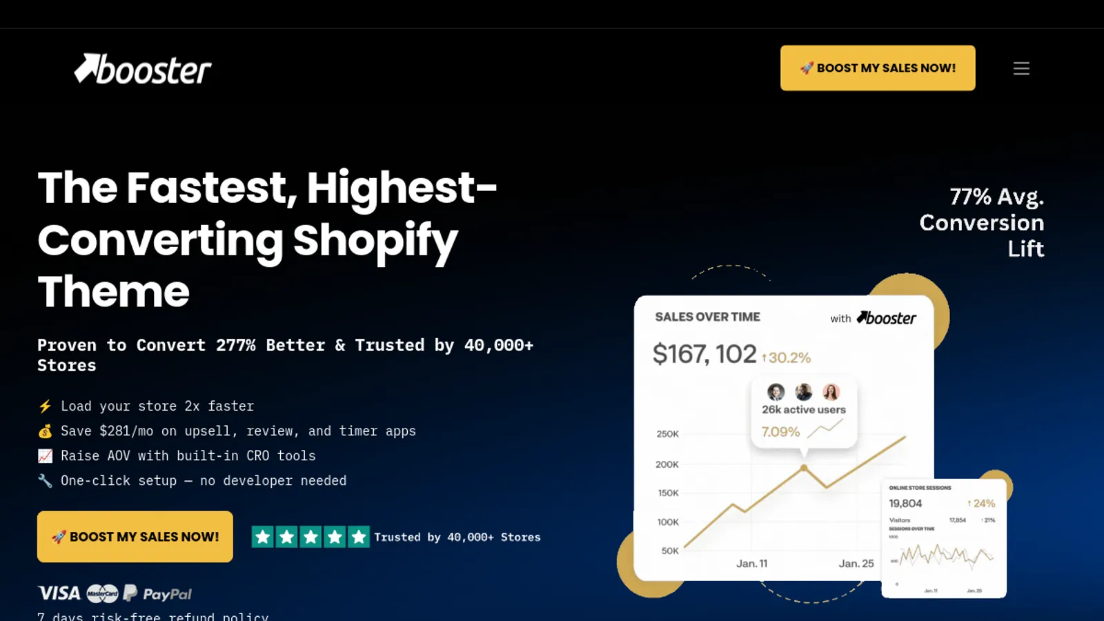 Screenshot of the Booster Support homepage
