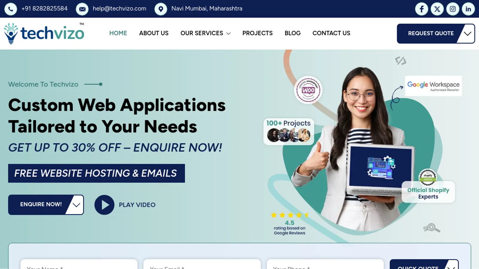 Screenshot of the Techvizo homepage