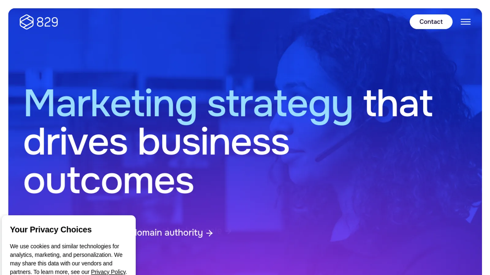 Screenshot of the 829 Studios homepage