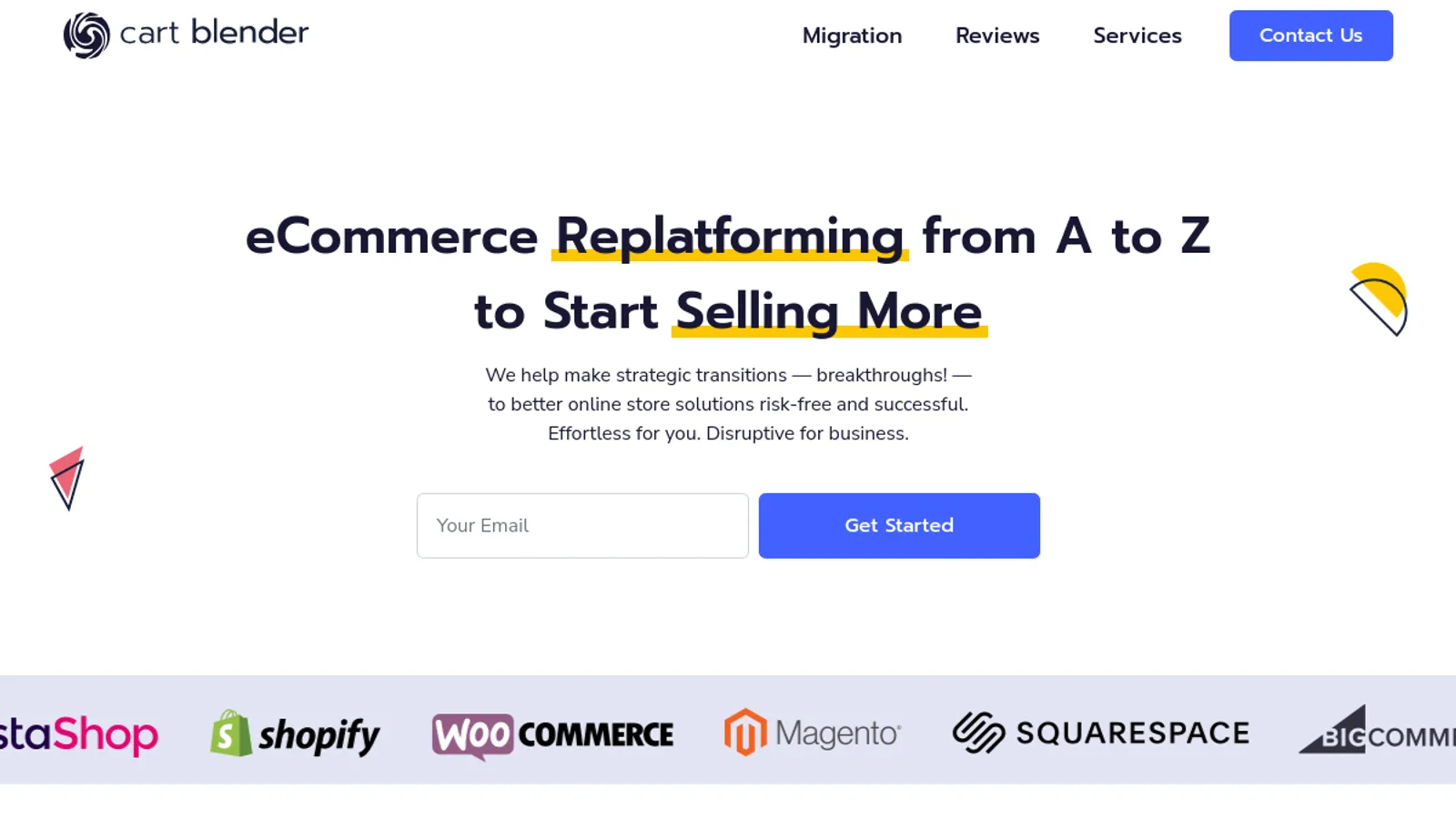 Screenshot of the Cart Blender homepage