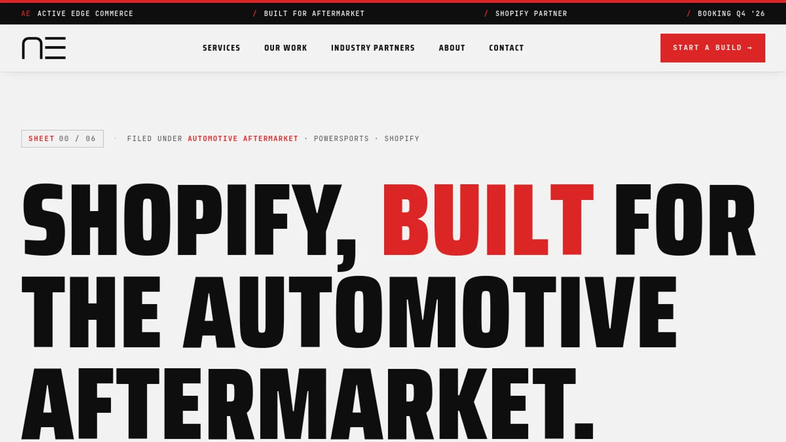 Screenshot of the Active Edge Commerce homepage