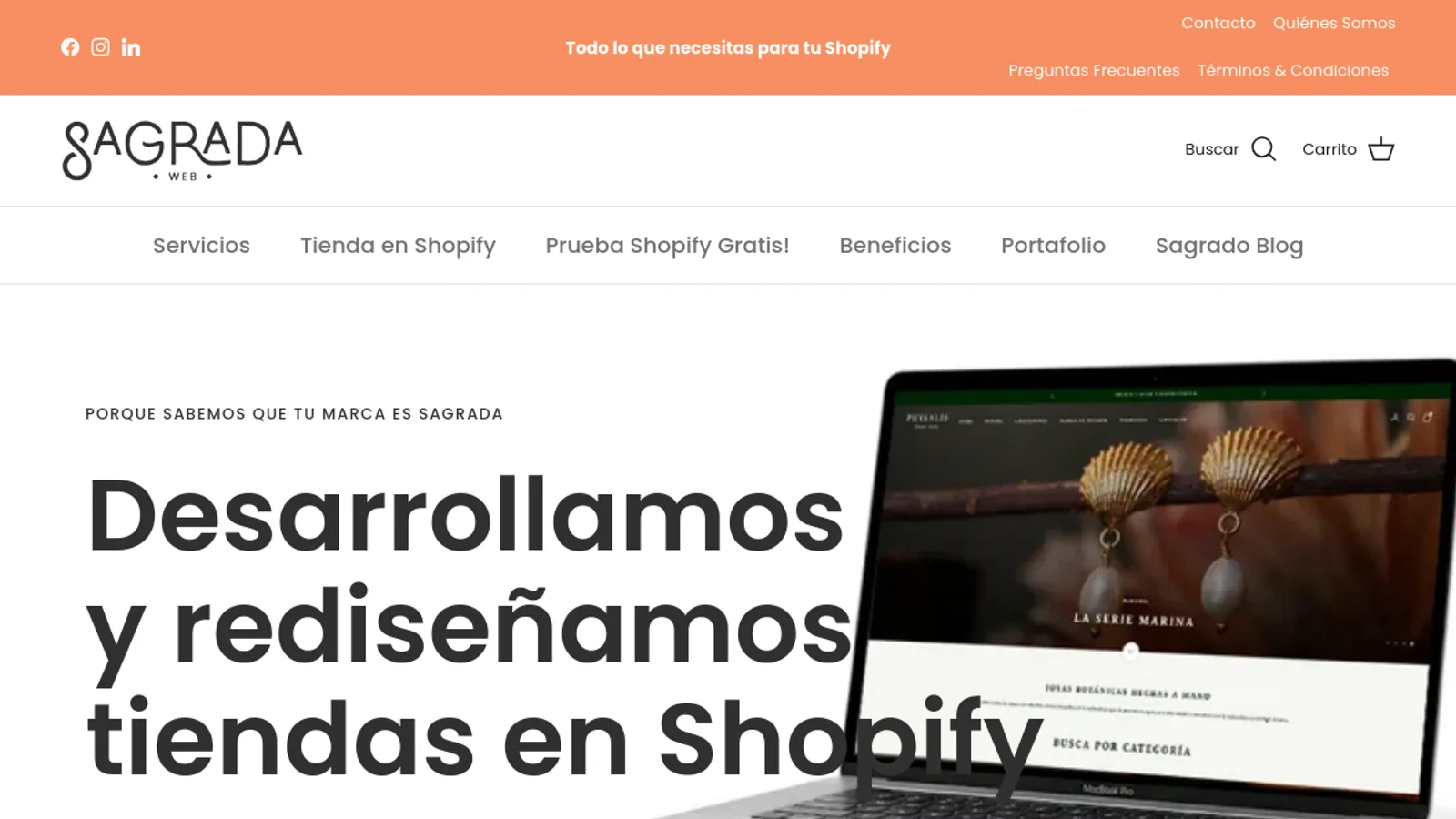 Screenshot of the Sagrada Web homepage