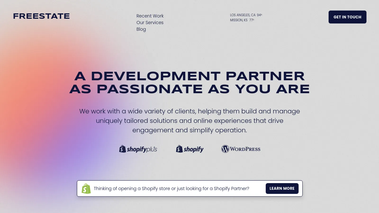 Screenshot of the Free State Group homepage