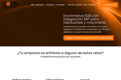 Screenshot of the NeXT ECOMMERCE homepage