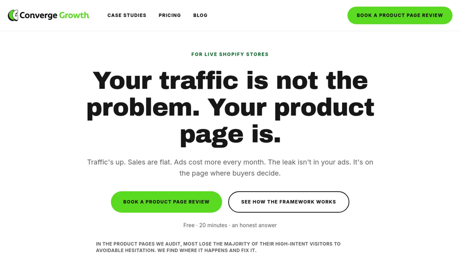 Screenshot of the Converge Growth homepage