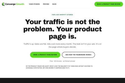 Screenshot of the Converge Growth homepage