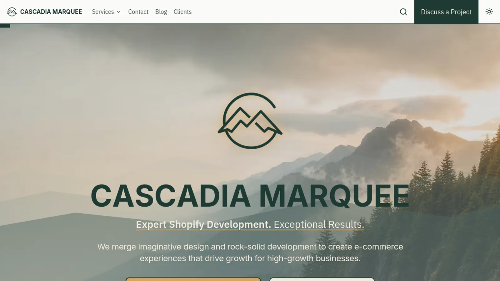 Screenshot of the Cascadia Marquee homepage
