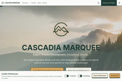 Screenshot of the Cascadia Marquee homepage