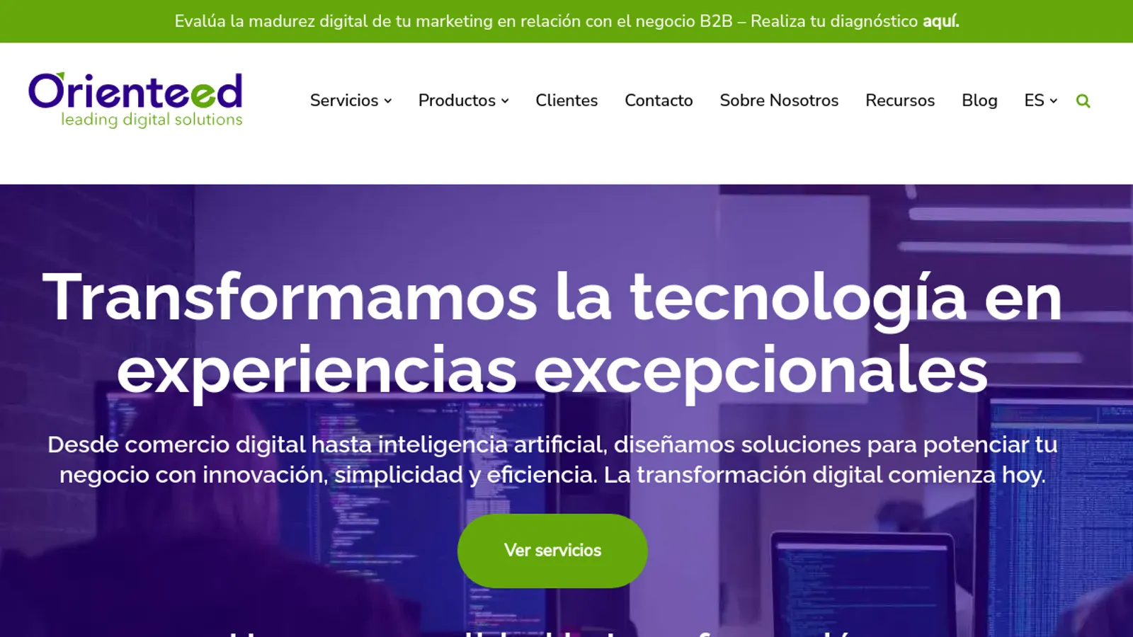 Screenshot of the Orienteed homepage