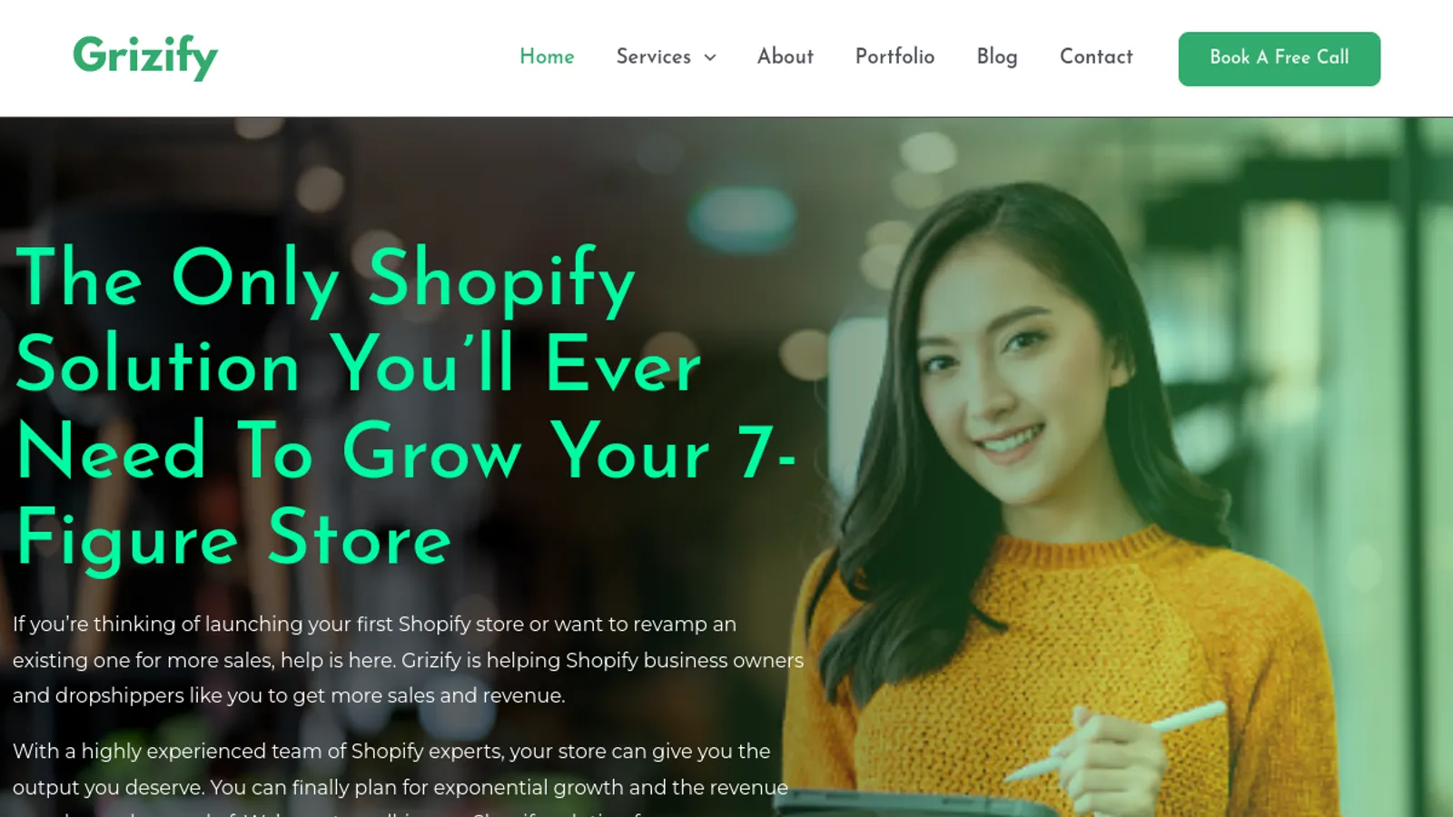 Screenshot of the Grizify homepage