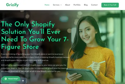Screenshot of the Grizify homepage