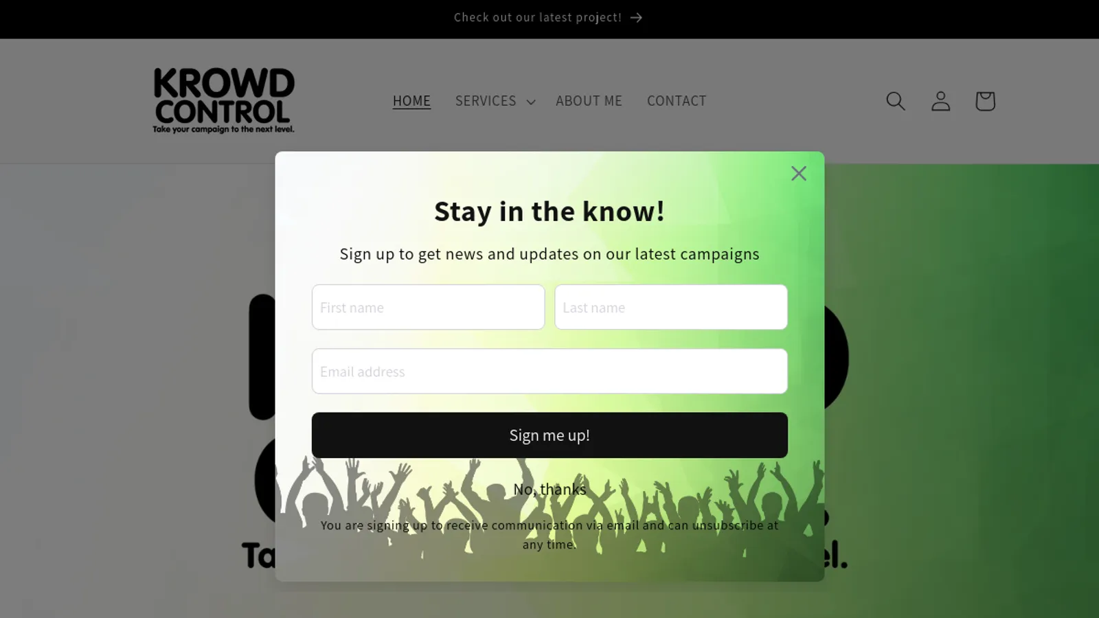 Screenshot of the Krowd Control LLC homepage