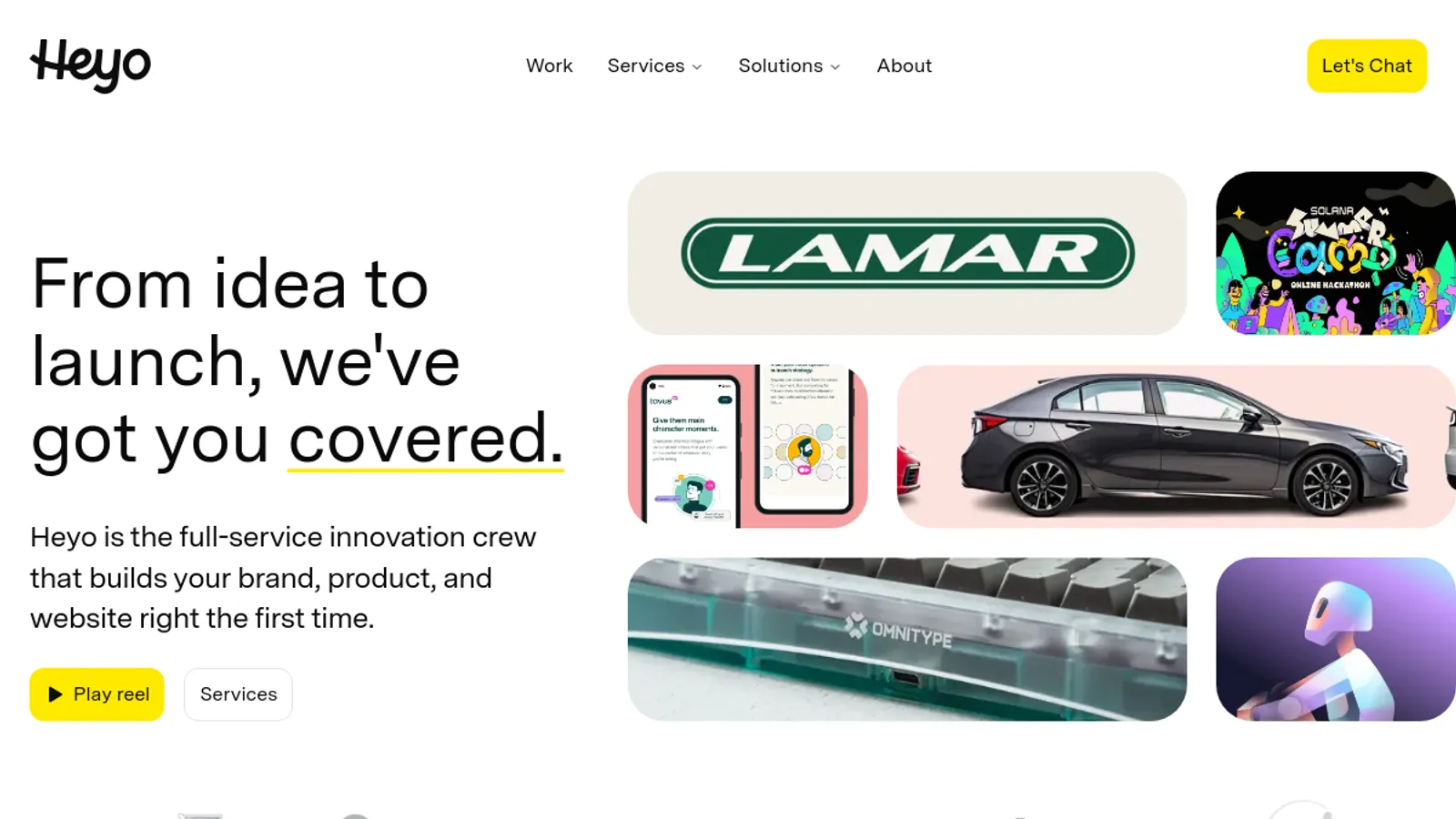 Screenshot of the Heyo homepage