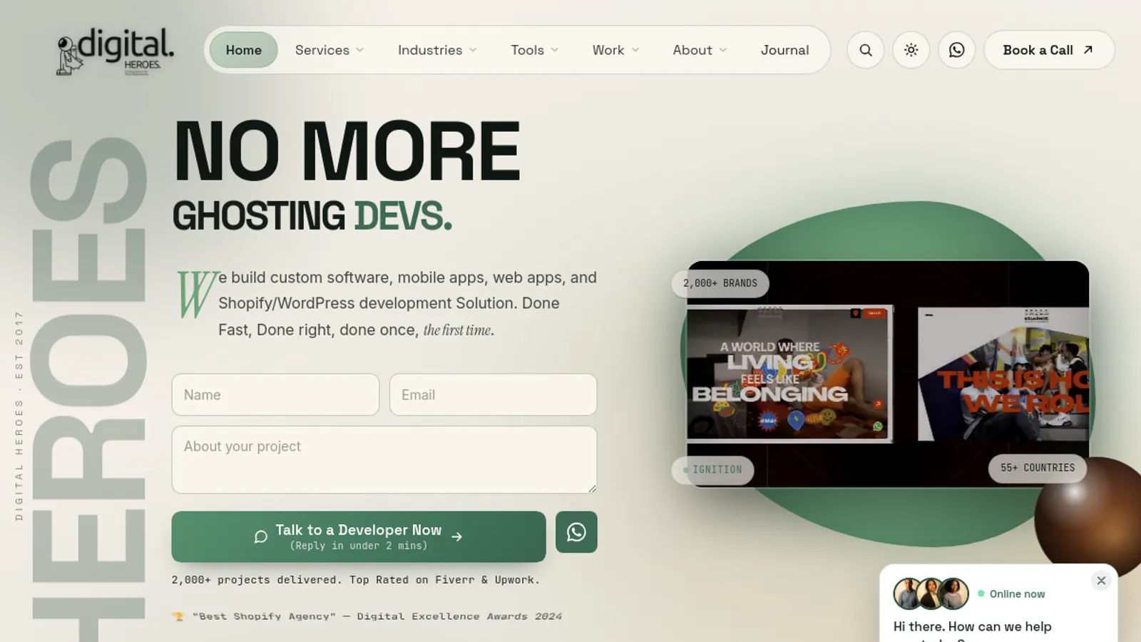 Screenshot of the Digital Heroes homepage
