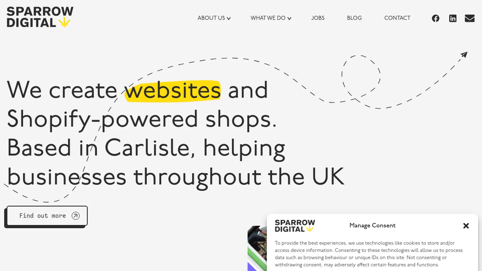 Screenshot of the Sparrow Digital homepage