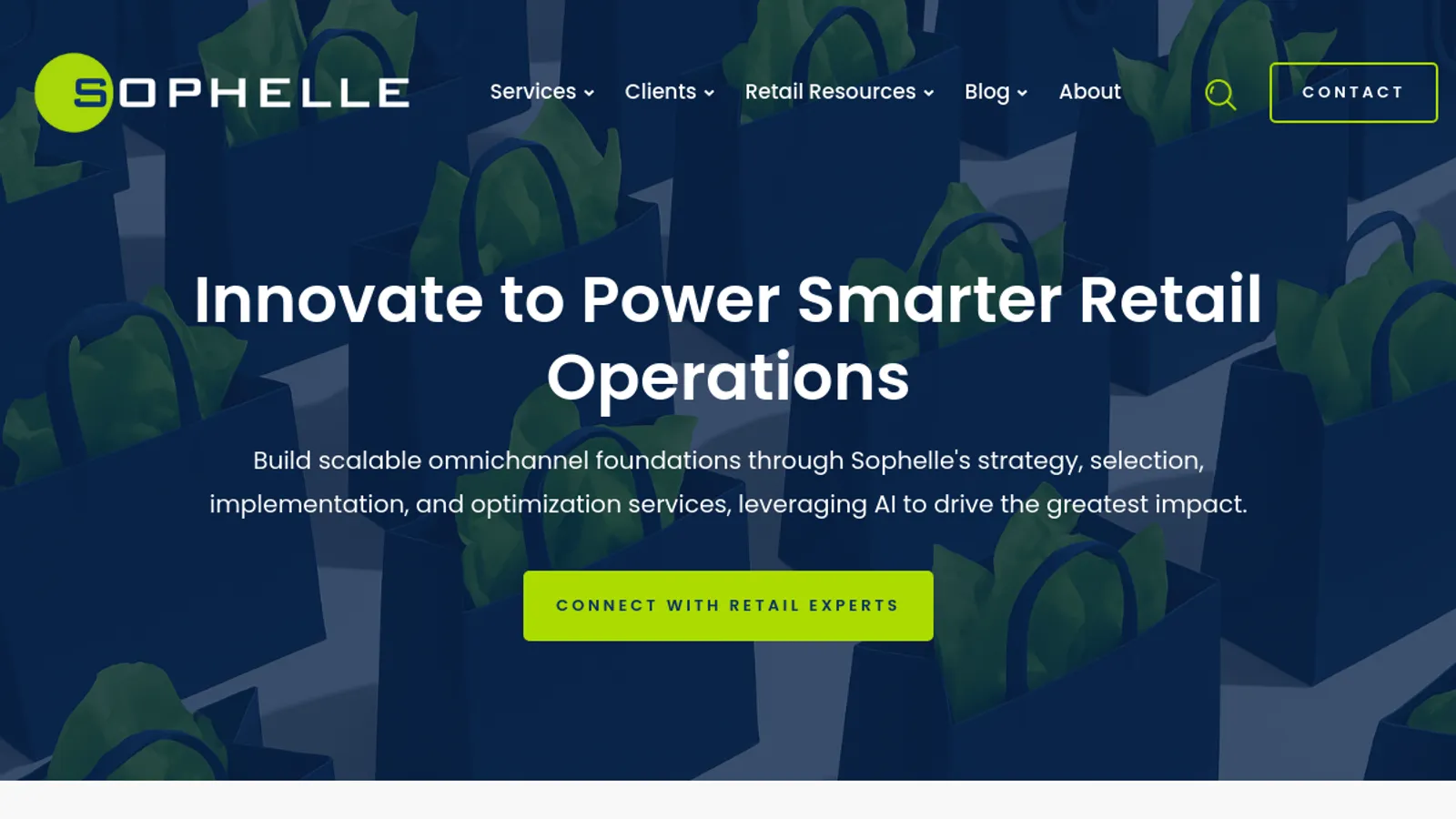 Screenshot of the Sophelle homepage