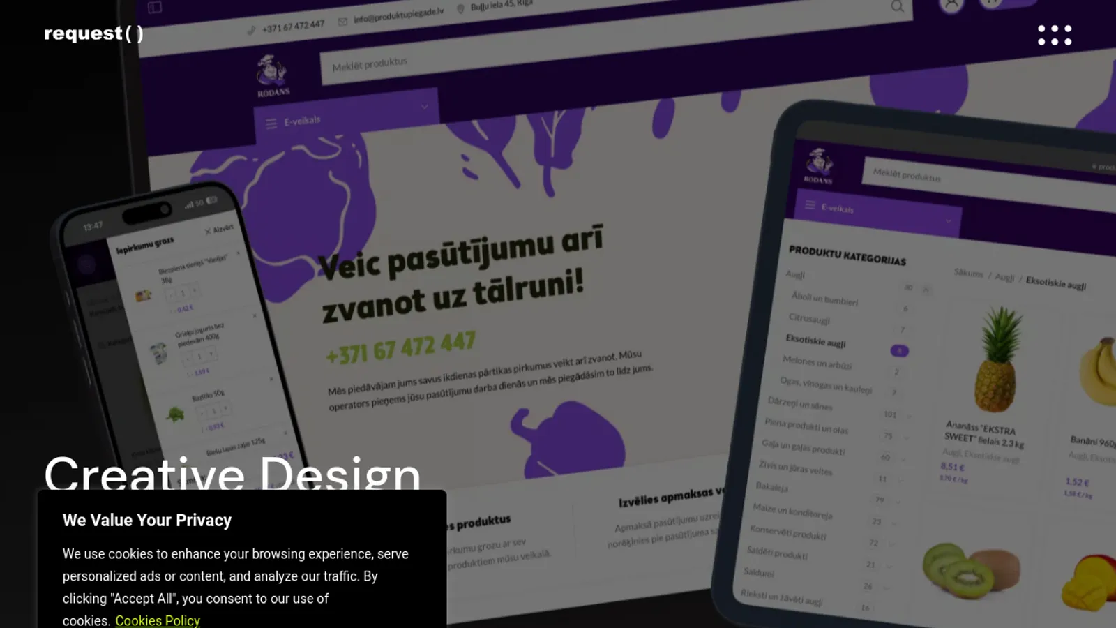 Screenshot of the Request homepage