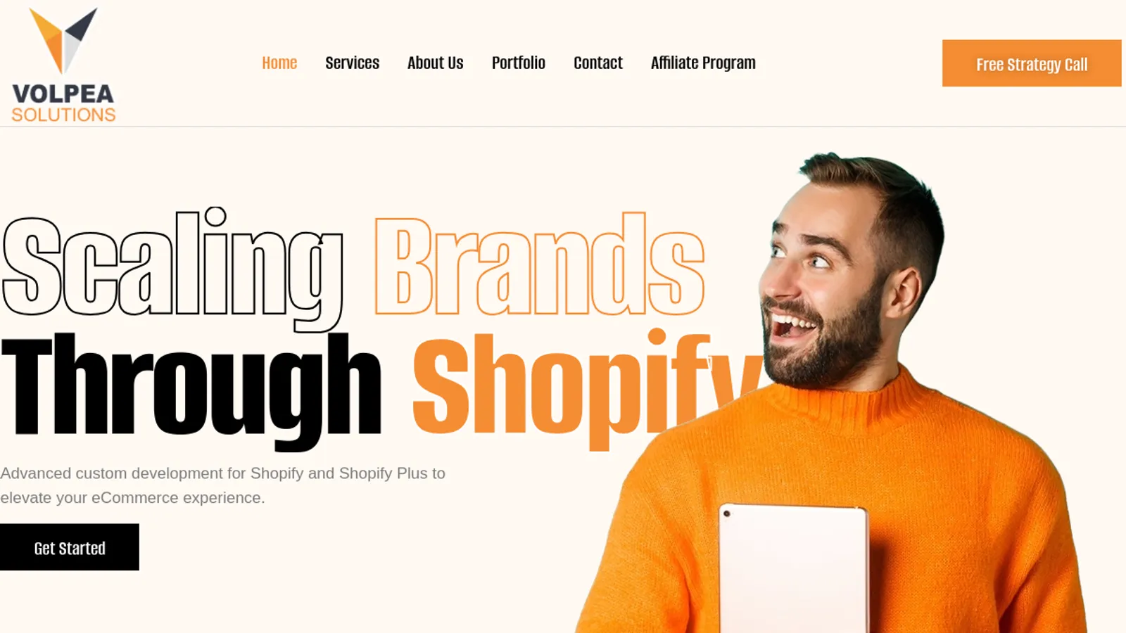 Screenshot of the Volpea Solutions homepage