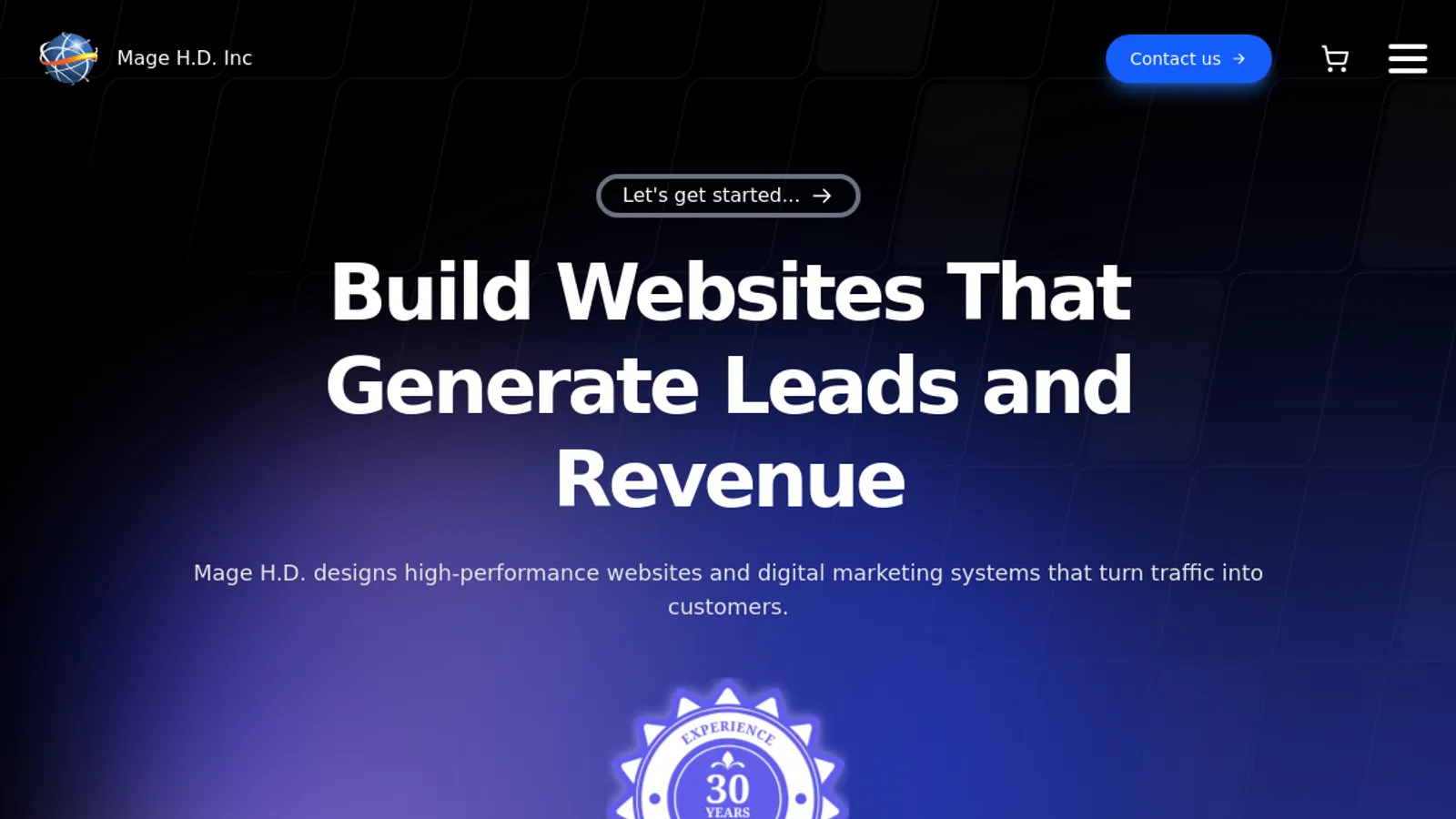 Screenshot of the Mage H.D. Inc. homepage