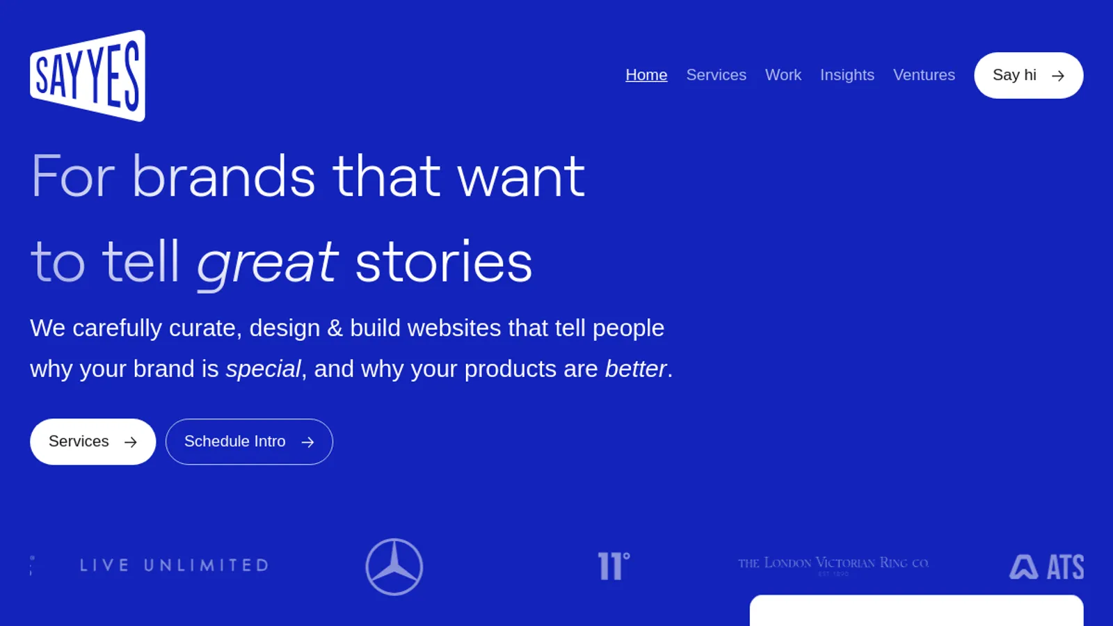 Screenshot of the Say Yes homepage