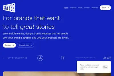 Screenshot of the Say Yes homepage