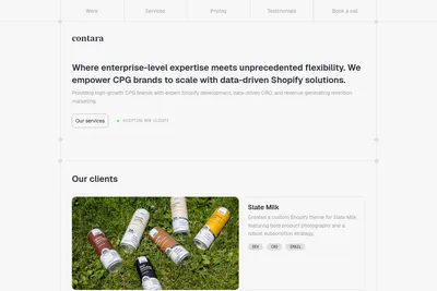Screenshot of the Contara homepage