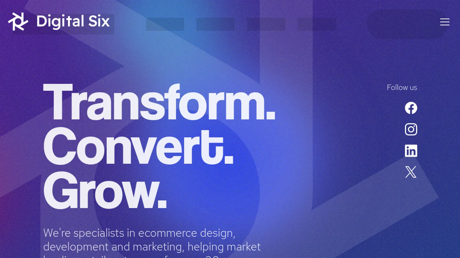Screenshot of the Digital Six homepage