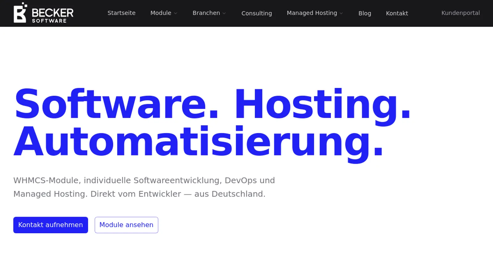 Screenshot of the Becker Software homepage