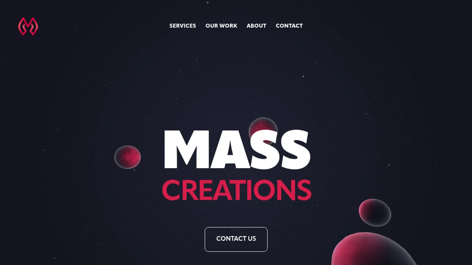 Screenshot of the Mass Creations homepage