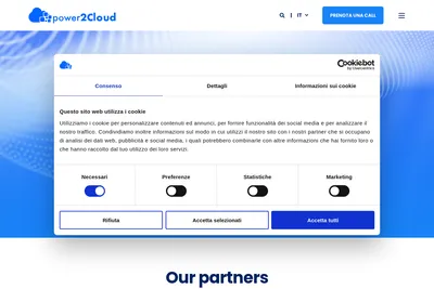 Screenshot of the power2Cloud homepage
