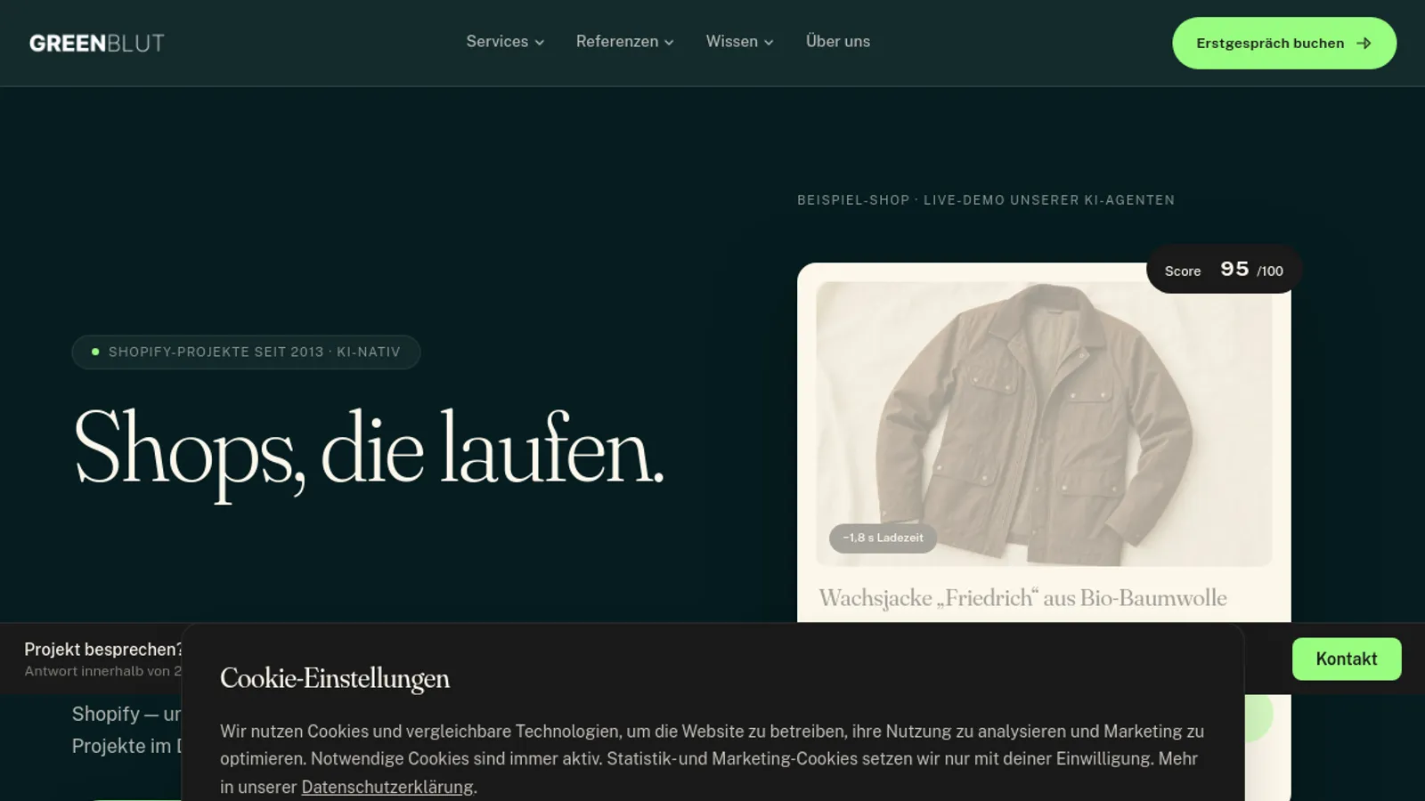Screenshot of the Greenblut GmbH homepage
