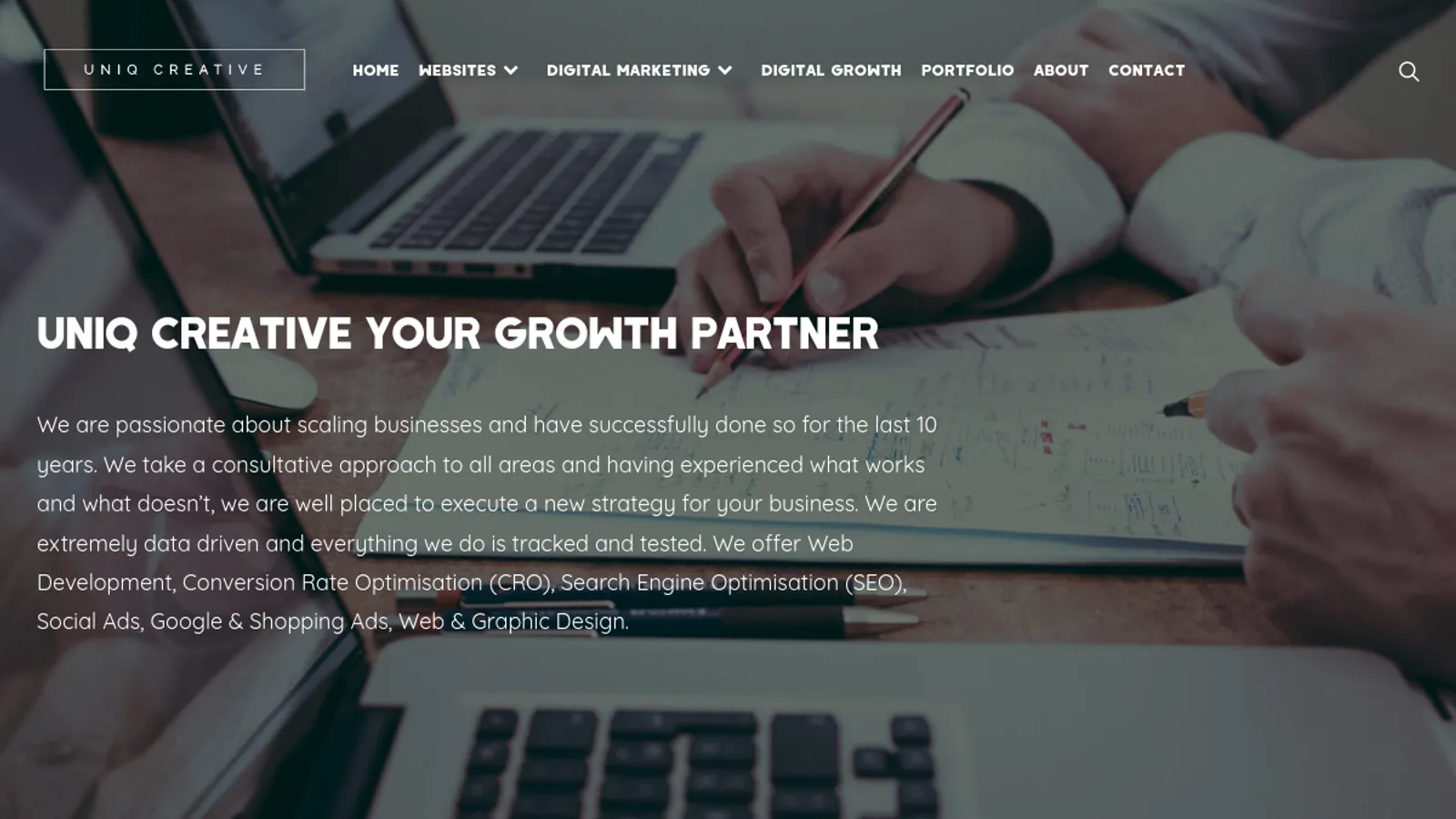 Screenshot of the Uniq Creative homepage