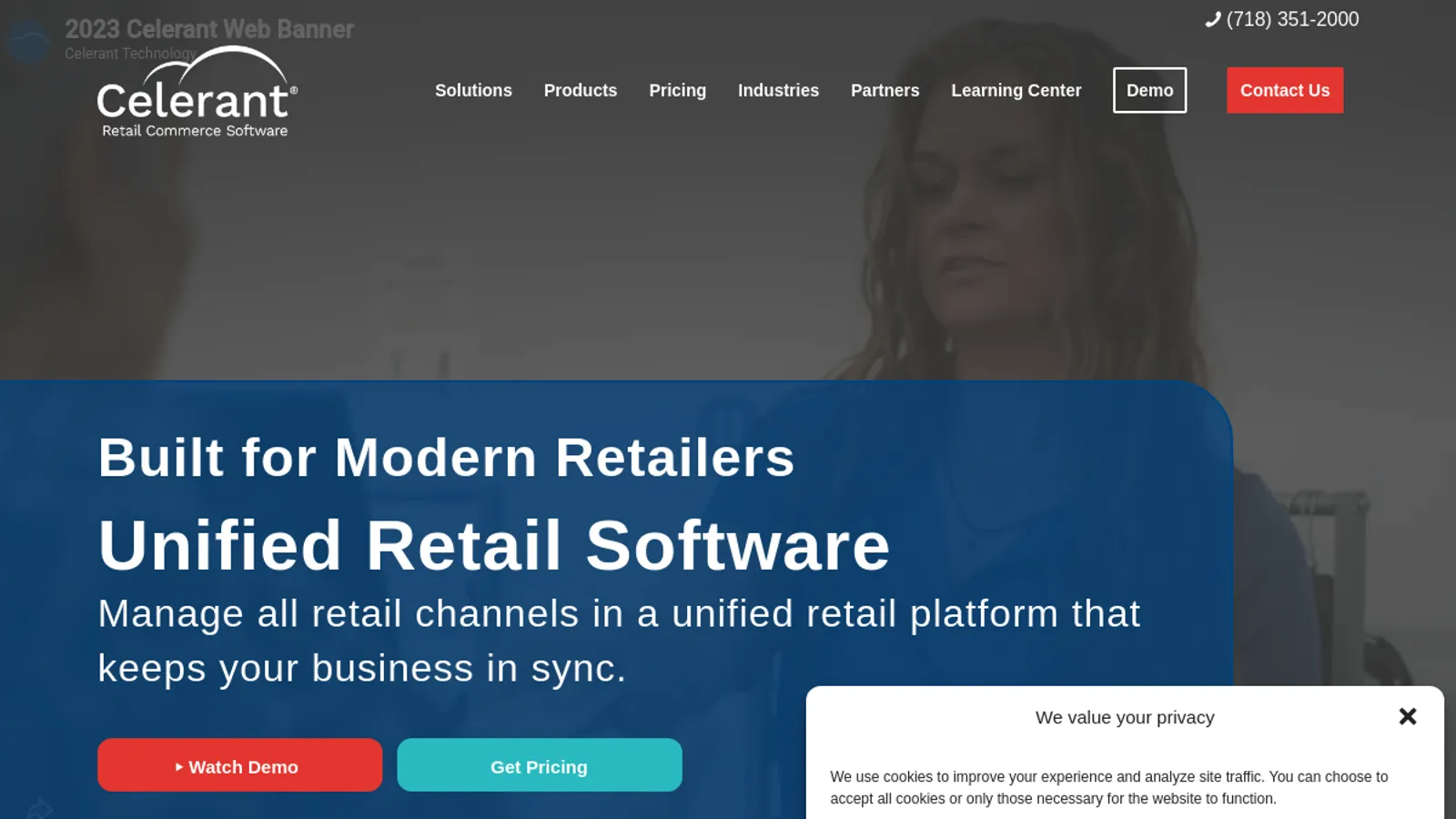 Screenshot of the Celerant homepage