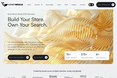 Screenshot of the Honey Whale homepage