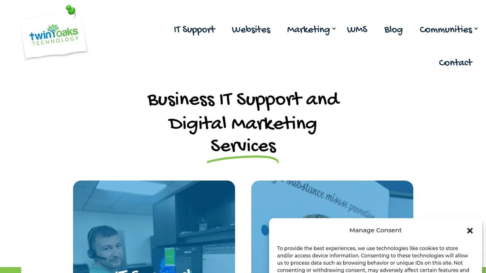 Screenshot of the Twin Oaks Technology homepage
