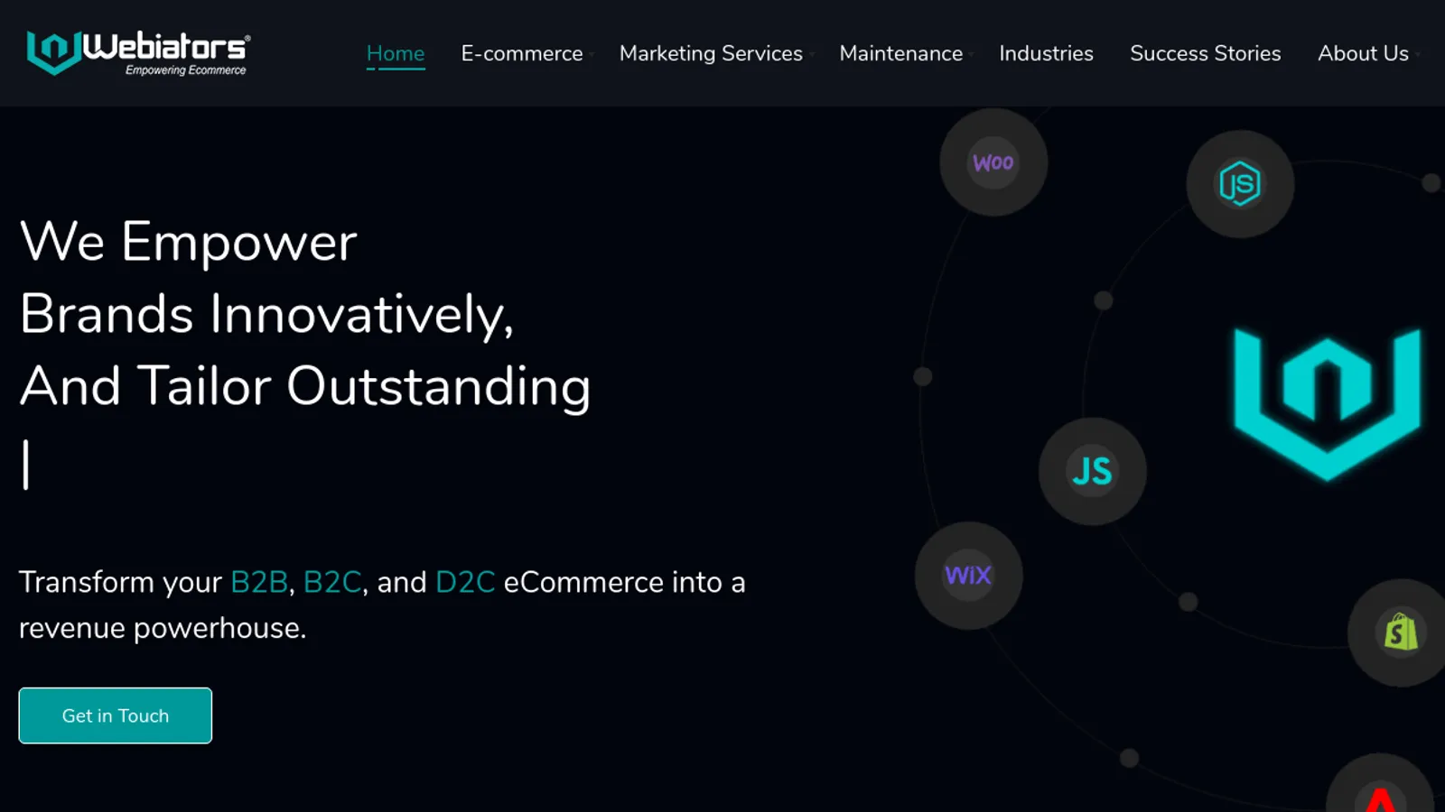 Screenshot of the Webiators Technologies homepage