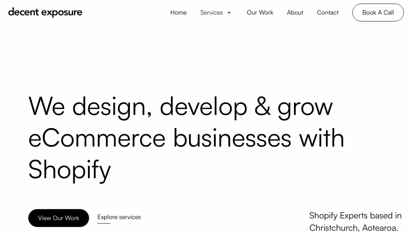 Screenshot of the Decent Exposure homepage
