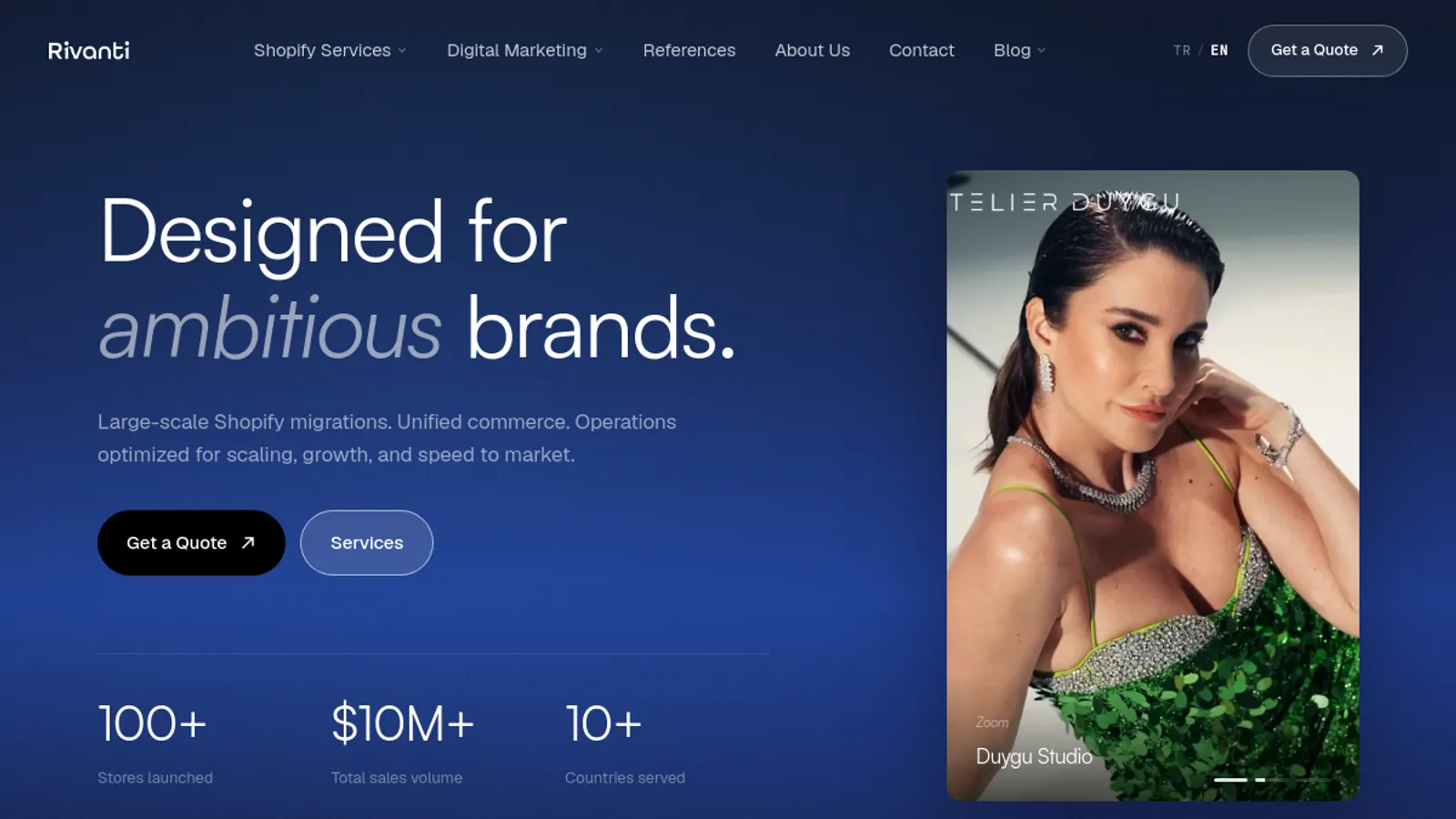 Screenshot of the Rivanti homepage