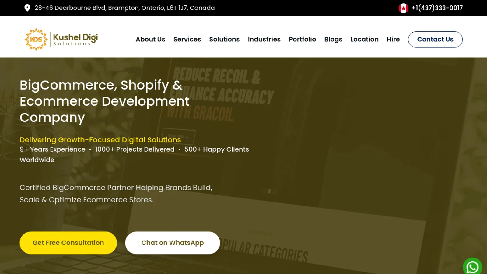 Screenshot of the Kushel Digi Solutions homepage