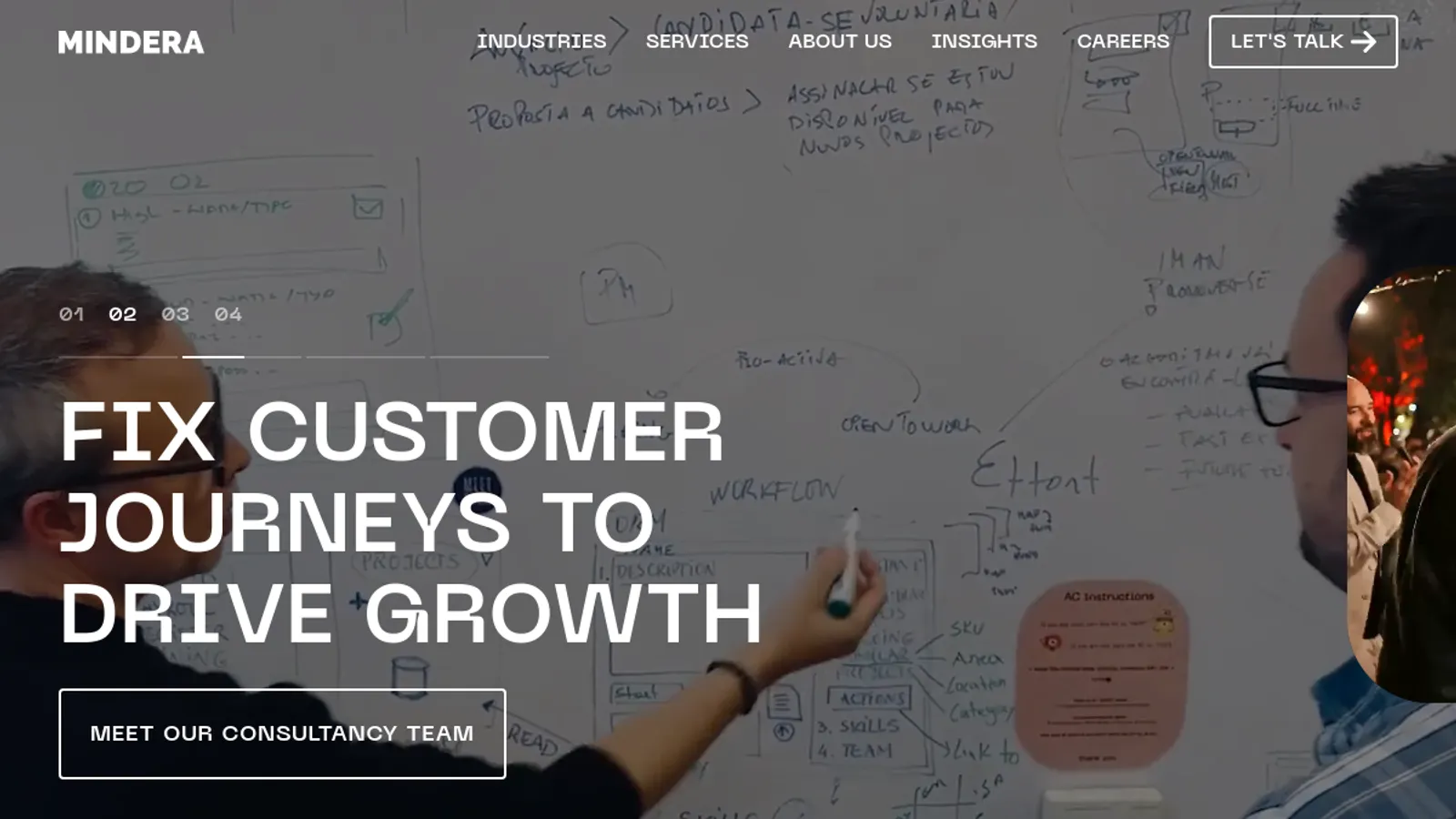 Screenshot of the Mindera homepage