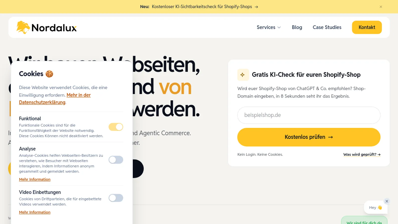 Screenshot of the Nordalux homepage