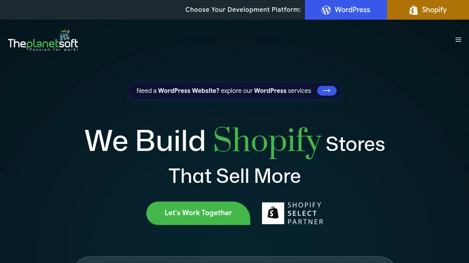 Screenshot of the ThePlanetSoft homepage