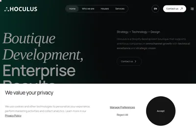 Screenshot of the Hoculus homepage