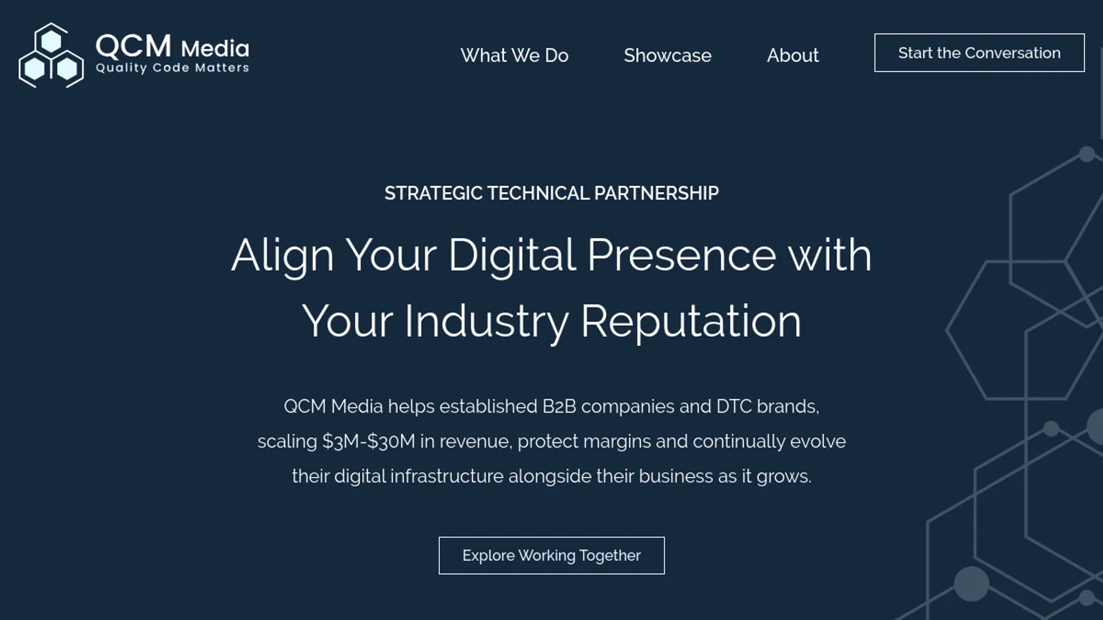 Screenshot of the QCM Media homepage
