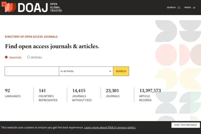 Screenshot of the DOAJ homepage