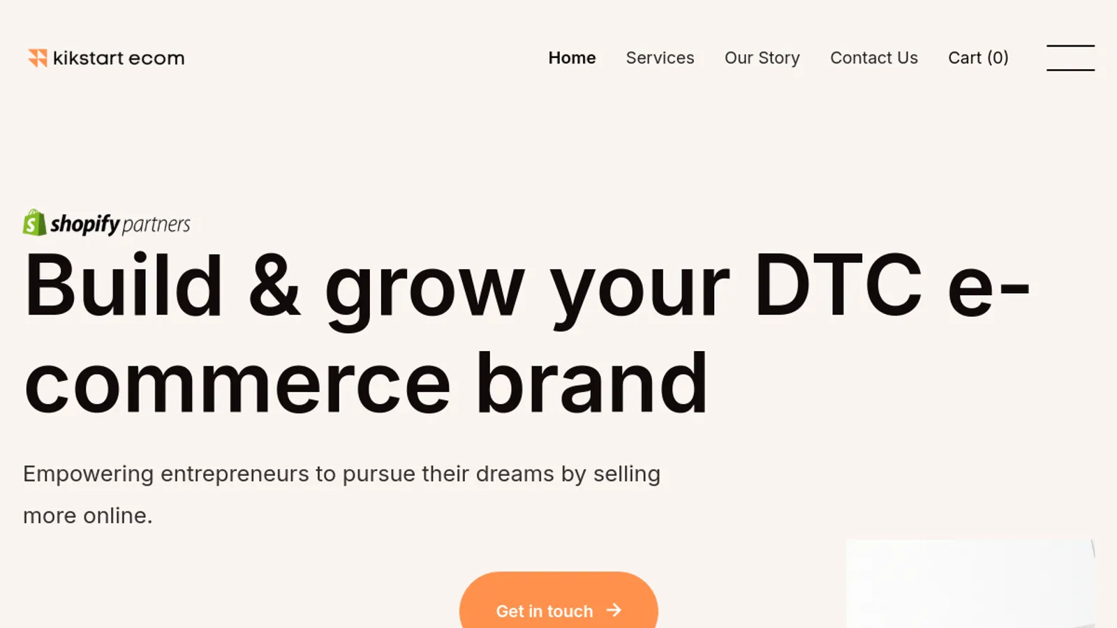 Screenshot of the Kikstart Ecom homepage