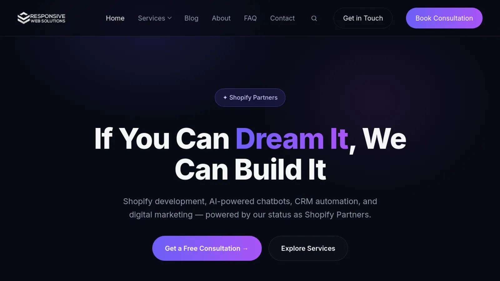 Screenshot of the Responsive Web Solutions LLC homepage