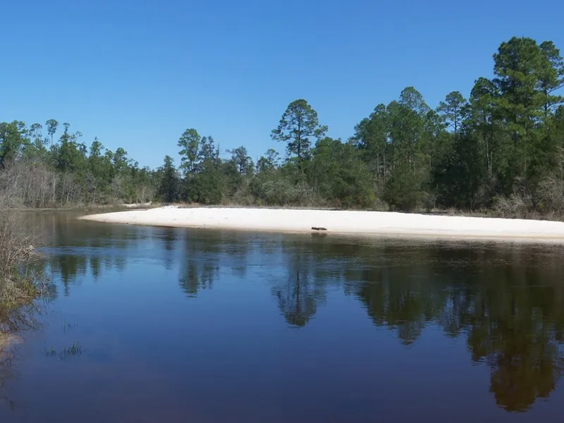 Panorama view of the Blackwater River in Blackwater River State Park.