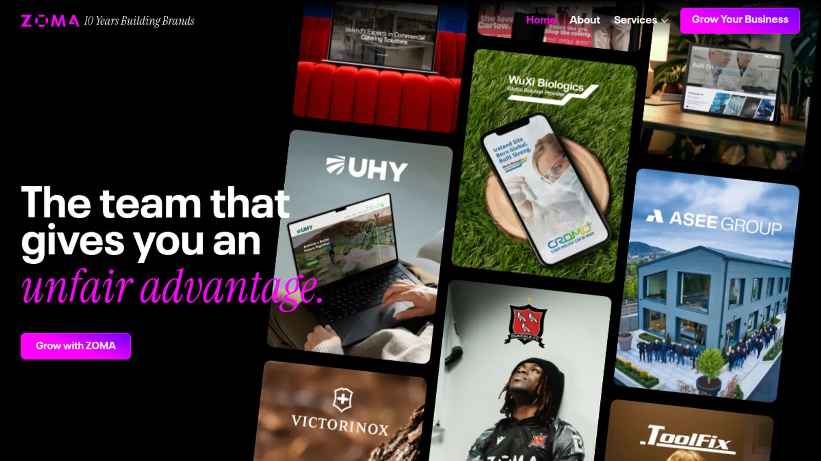 Screenshot of the ZOMA Brand Agency homepage