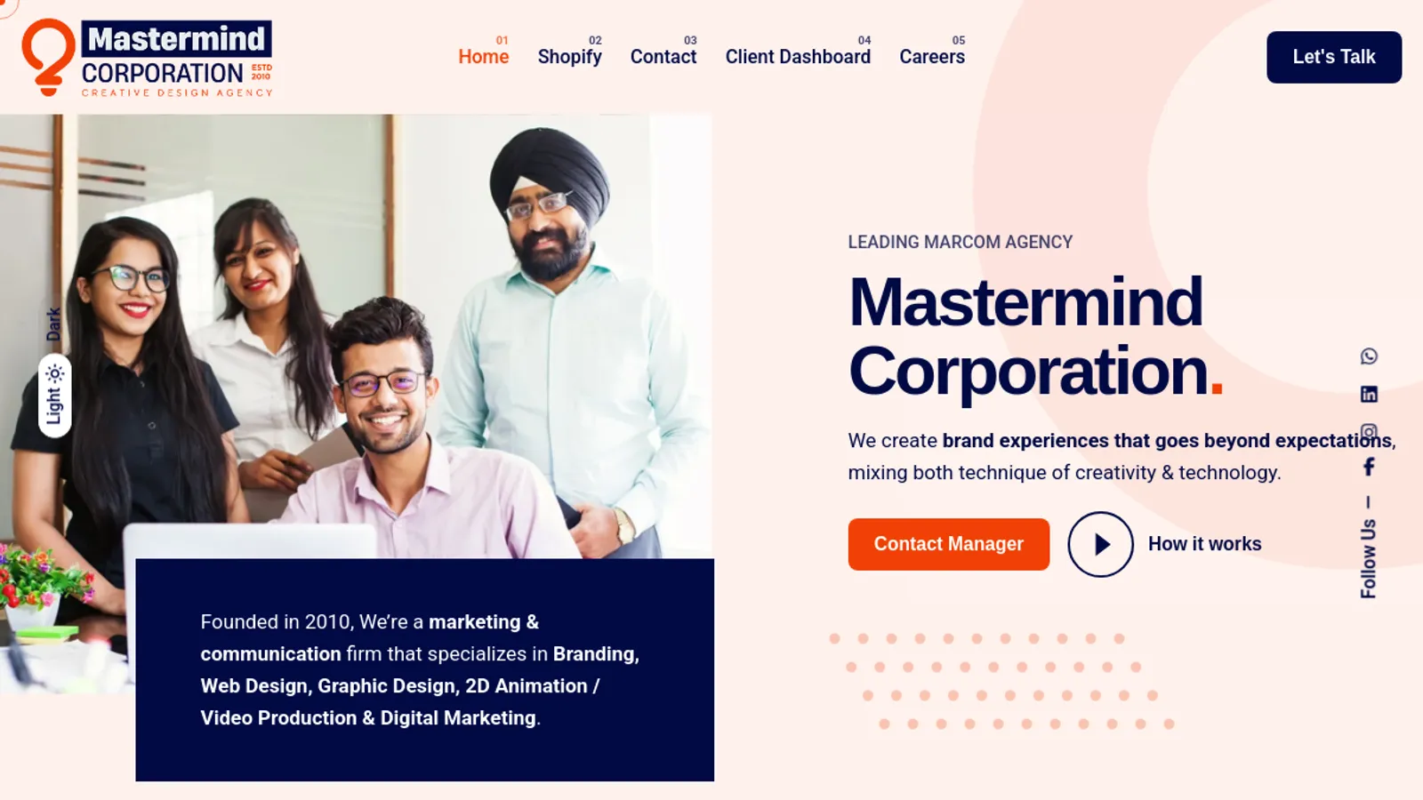 Screenshot of the Mastermind Corporation homepage